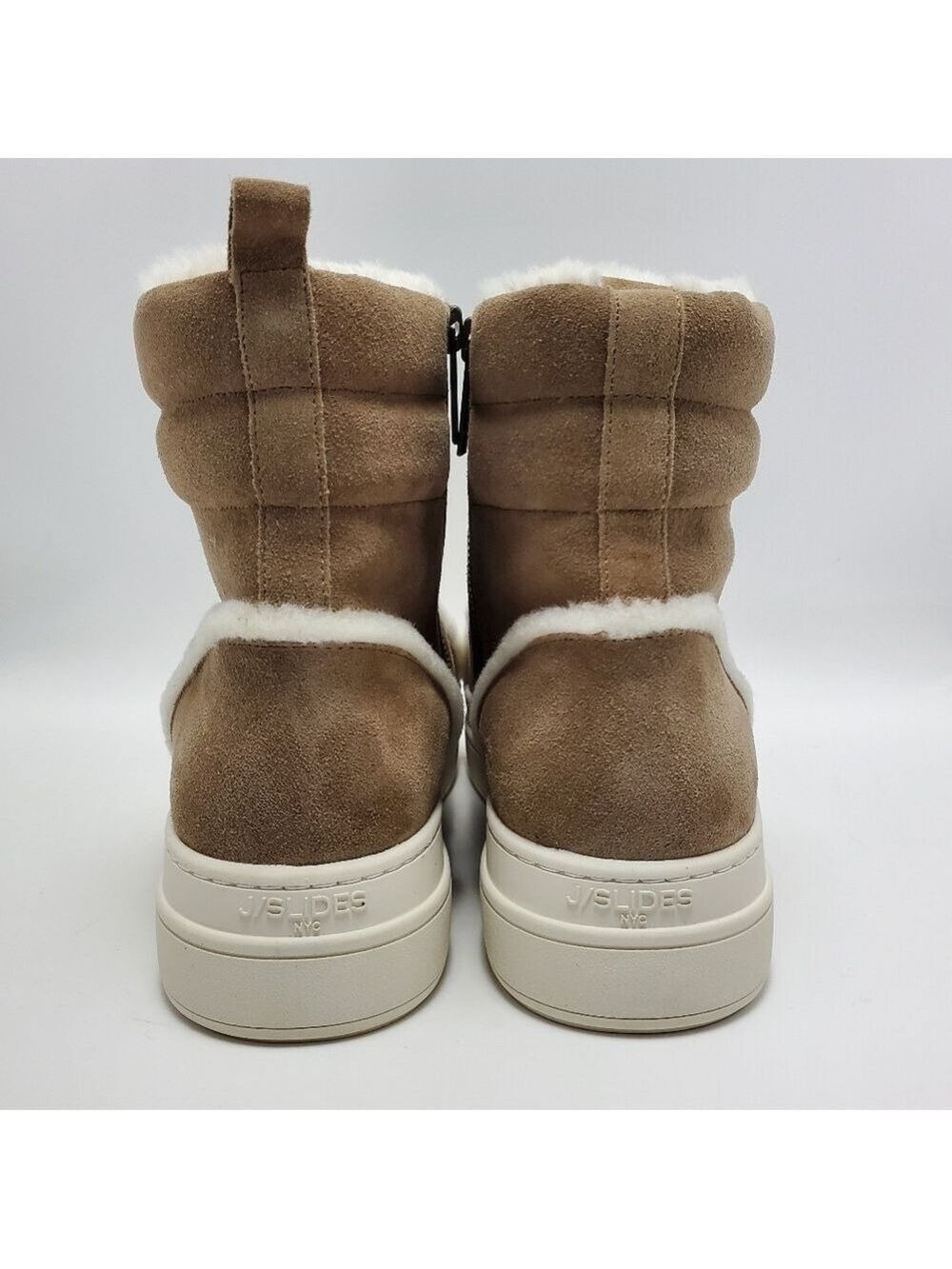 J Slides NYC Nadal Faux Fur High Top Platform Boot Sneakers Taupe Suede Size 9.5 - Picture 6 of 15